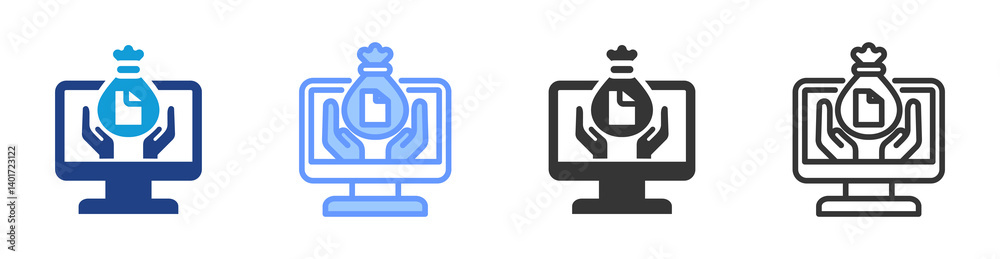 Poster document management icon set multiple style collection