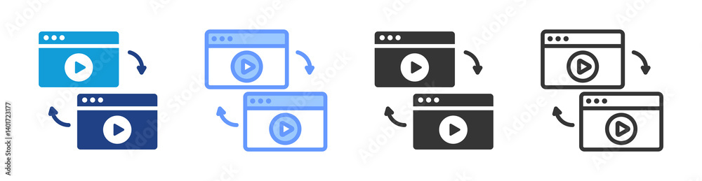 Poster related video icon set multiple style collection