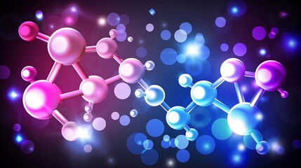 Abstract chemistry concept glowing digital particles forming a vibrant molecular network against a dark background