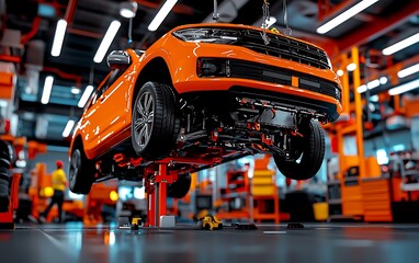 Orange SUV auto repair factory.