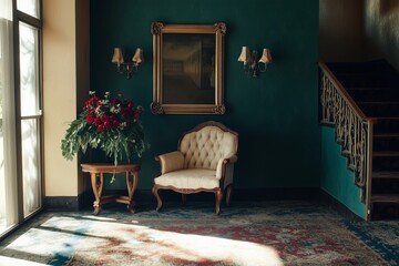 Vintage Armchair and Floral Arrangement in Elegant Interior