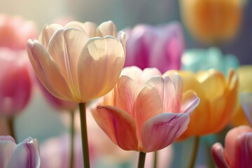 Close-Up of Colorful Tulips in Soft Light