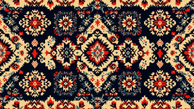 a close up of a colorful rug with a pattern on it