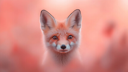Portrait of a Red Fox Kit in a Soft Pink and Orange Blurred Background