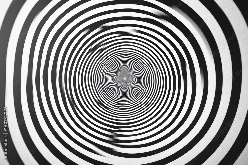Fototapete optical illusion featuring concentric black and white circles creating a sense of depth and movement