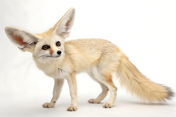Obraz premium Alert Fennec Fox with Large Ears on White Background