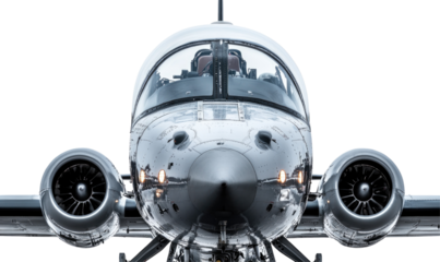 Close-Up of a Passenger Aircraft's Nose and Cockpit on transparent backround 