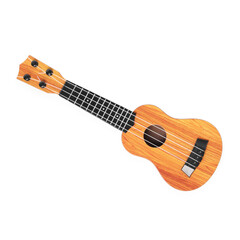 Fototapeta premium Wooden toy guitar isolated on white, top view. Child's musical instrument