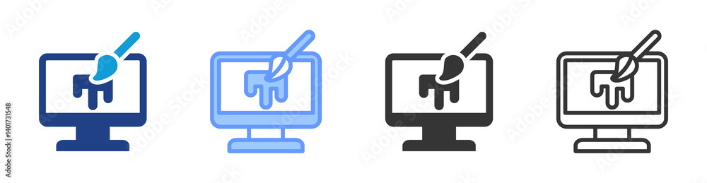 Poster Online Drawing icon set multiple style collection
