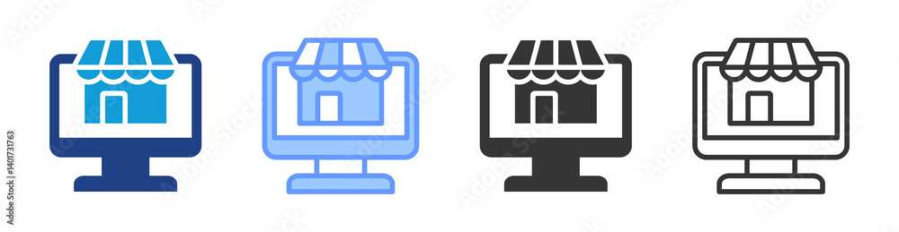 Poster online store icon set multiple style collection