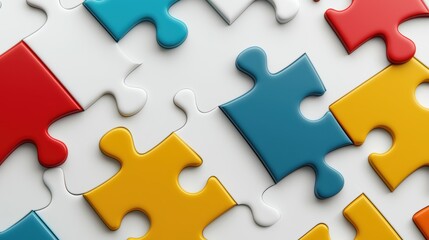 Fototapeta premium A creative autism awareness logo with overlapping puzzle pieces in bold, primary colors, emphasizing unity and diversity.