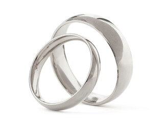 Shiny silver wedding rings isolated on white