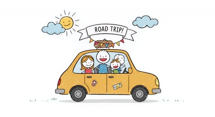 Stick Figure Family Road Trip Illustration