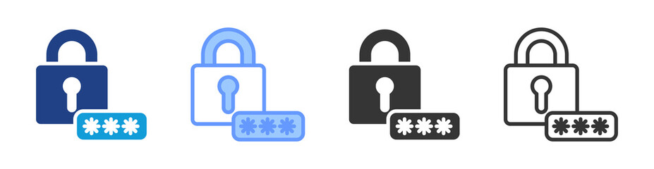 Password Security icon set multiple style collection