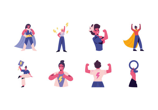 Colorful Empowered Women Hero Character Illustration Design Set