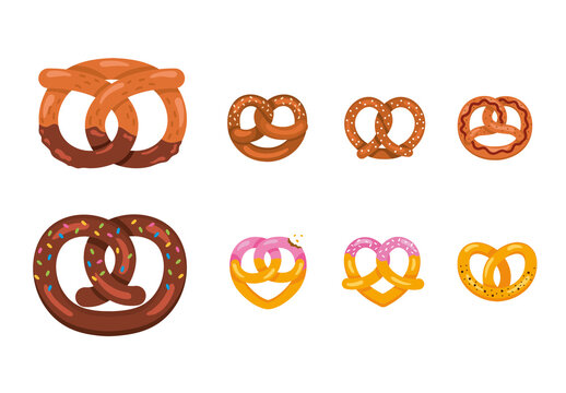 Brown And Pink Tasty Pretzel Illustration Set