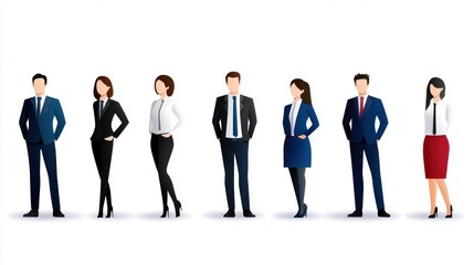 A set of business people icons, featuring individuals in office attire, representing teamwork, leadership, and collaboration.