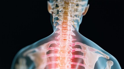 Detailed illustration of human spine anatomy depicting vertebrae and spinal alignment in a medical context