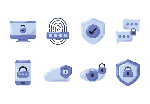 Blue And Black Cyber Security Icons Set