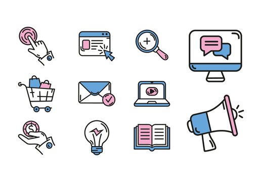 Blue And Pink Web Interface Icons Set