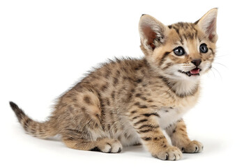 Fototapeta premium Small Spotted Kitten Sitting Isolated on White Background