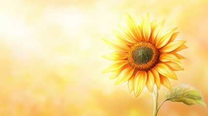 Obraz premium A watercolor-style sunflower drawing with soft gradients of yellow and orange, creating a cheerful and lighthearted feel.