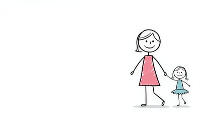 Stick Figure Mom and Daughter Walking to Dance Recital