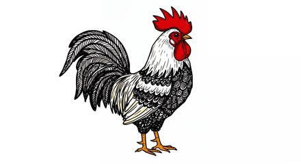 Fototapeta premium Rooster illustration vintage style line art farm animal graphic design