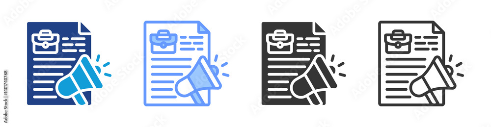 Poster Announcements icon set multiple style collection