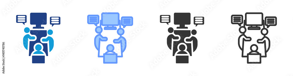 Poster team meeting icon set multiple style collection