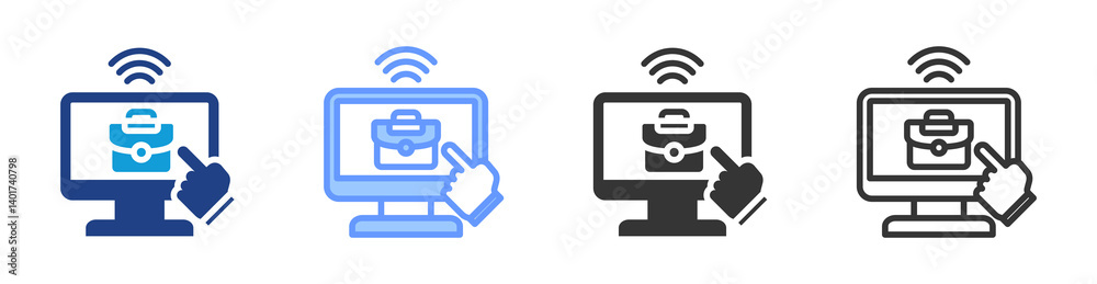 Poster online job icon set multiple style collection