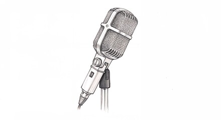 Vintage microphone illustration hand drawn graphic