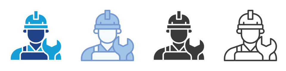 Worker with wrench Icons Collection – Multiple Vector Styles Icons