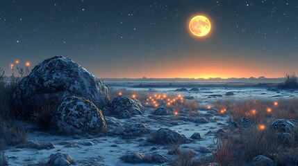 AI wildlife trackers camouflaged as rocks, infrared sensors monitoring endangered species in a moonlit savannah