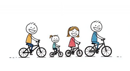 Naklejka premium Stick Figure Family Bike Ride Illustration