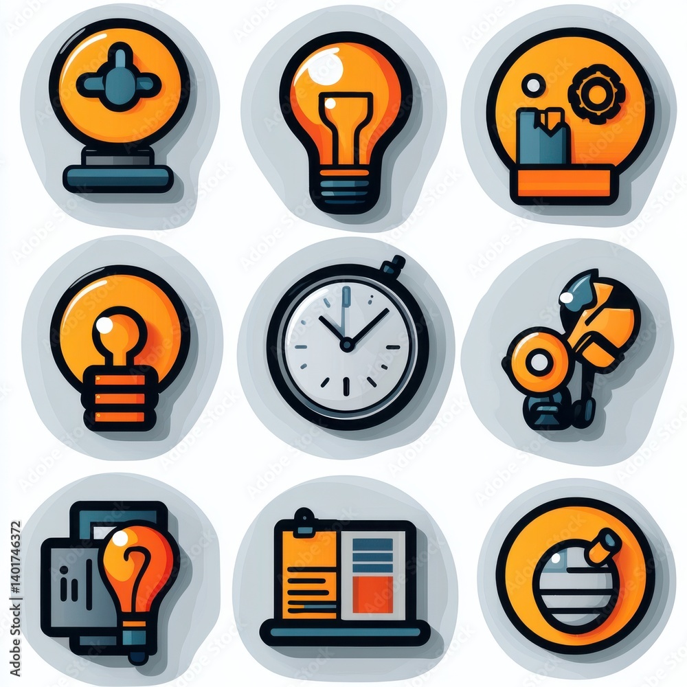 Poster a collection of sleek minimalist outline icons representing various business and technology related 