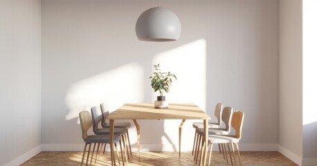 Modern dining table with wooden surface in vertical layout featuring cozy decor