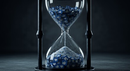 Social Media Time Passing Concept An Hourglass Filled with Like Icons Flowing Down Symbolizing the Fleeting Nature of Online Validation and the Consuming Nature of Social Platforms
