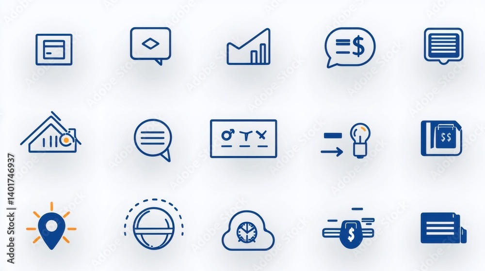 Poster a set of line style icons representing various loan banking and financial services for use in web an