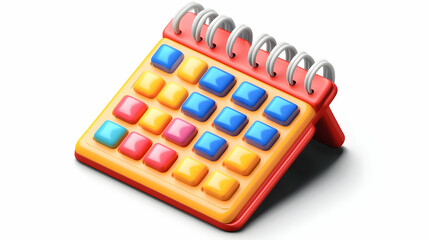 Vibrant Desk Calendar with Colorful Blue Yellow and Orange Pages for Schedule Planning and Reminders in White Background