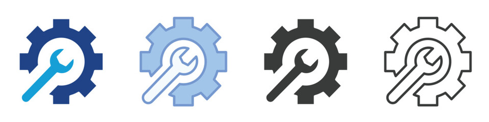 Wrench inside gear Icons Collection – Multiple Vector Styles Icons