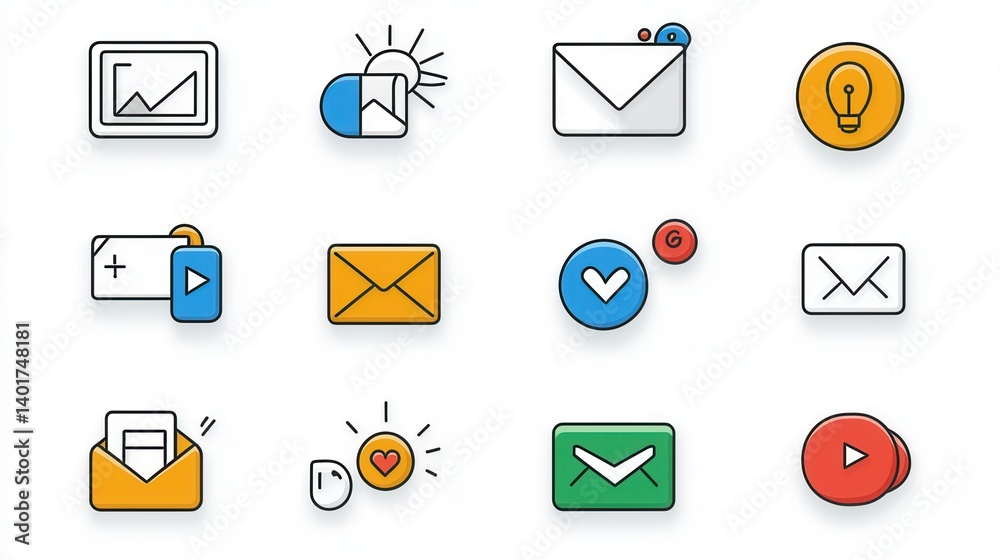 Poster a set of clean and modern outline icons for various customer communication functions such as email m