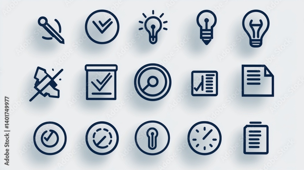 Poster this image showcases a set of 15 minimalistic line icons that represent a variety of technology soft