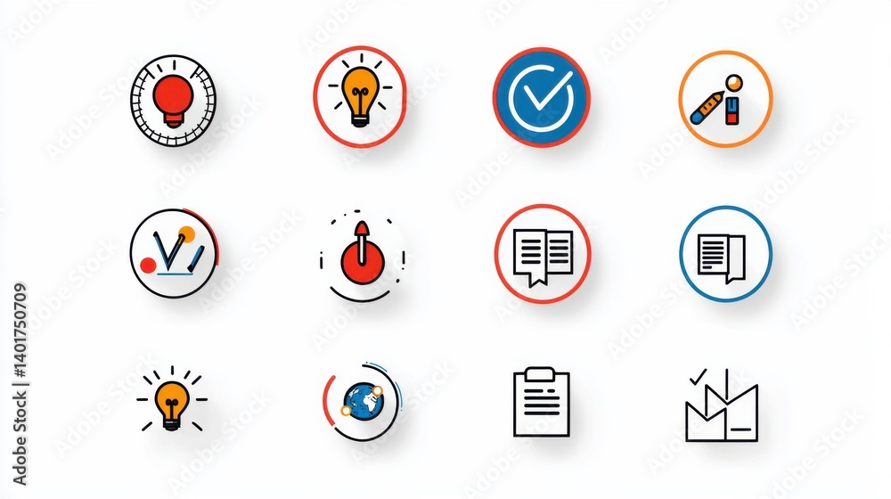 Poster a comprehensive set of icons symbolizing various aspects of training professional development and co