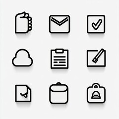 This image features a set of line art icons focused on different elements of hiring and recruitment such as job applications resumes interviews and employee onboarding