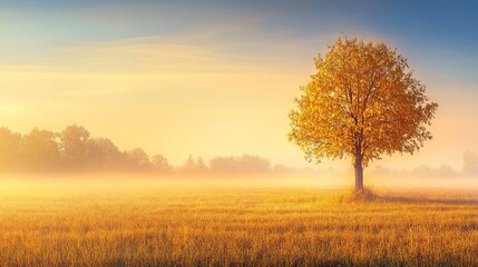 Fototapeta premium Golden Sunrise over a Misty Field