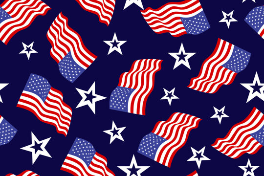 The US flags seamless pattern background for fourth of July celebration