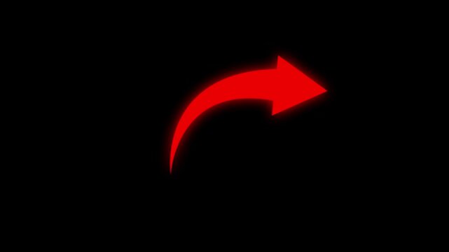 Right turning directional road arrow. Turn arrow icon vector in trendy flat style. share arrow icon animation.red color share arrow and black background .