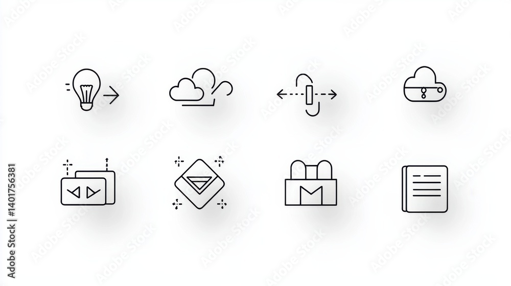 Poster a collection of simple minimalist outline icons depicting various download upload and file managemen