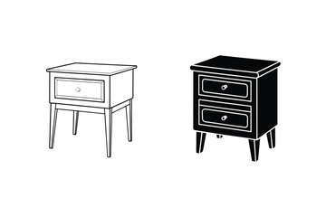 Bedside Tables With Drawers Isolated On White Background Furniture Illustration